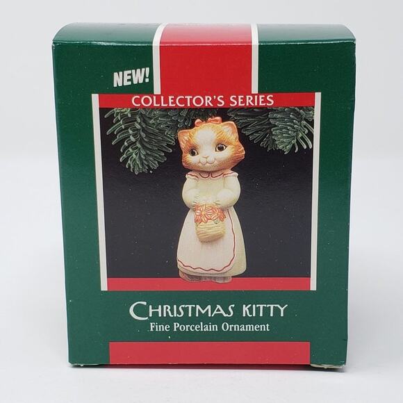 1989 Hallmark Christmas Kitty #1 Keepsake Fine Porcelain Holiday Ornament. - Picture 1 of 7